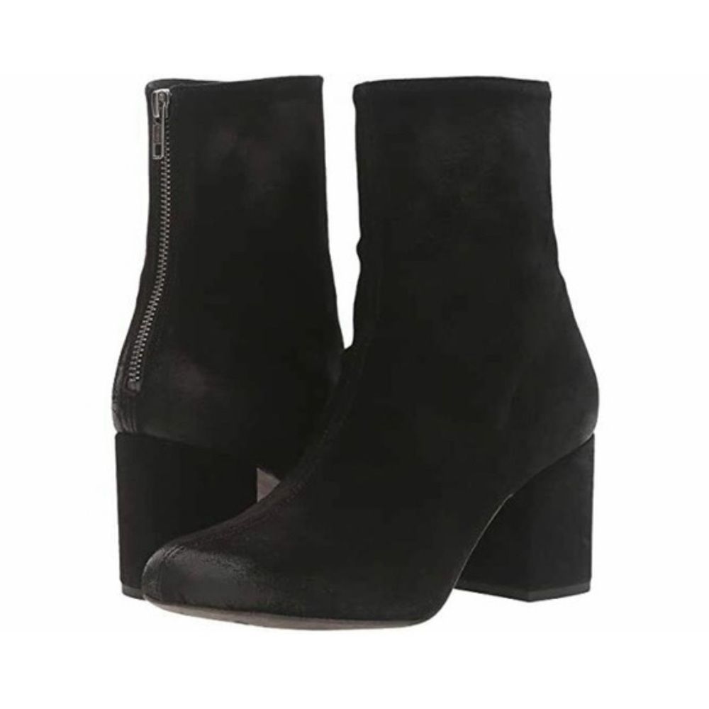 Free People Cecile Block Heel Bootie Black Suede